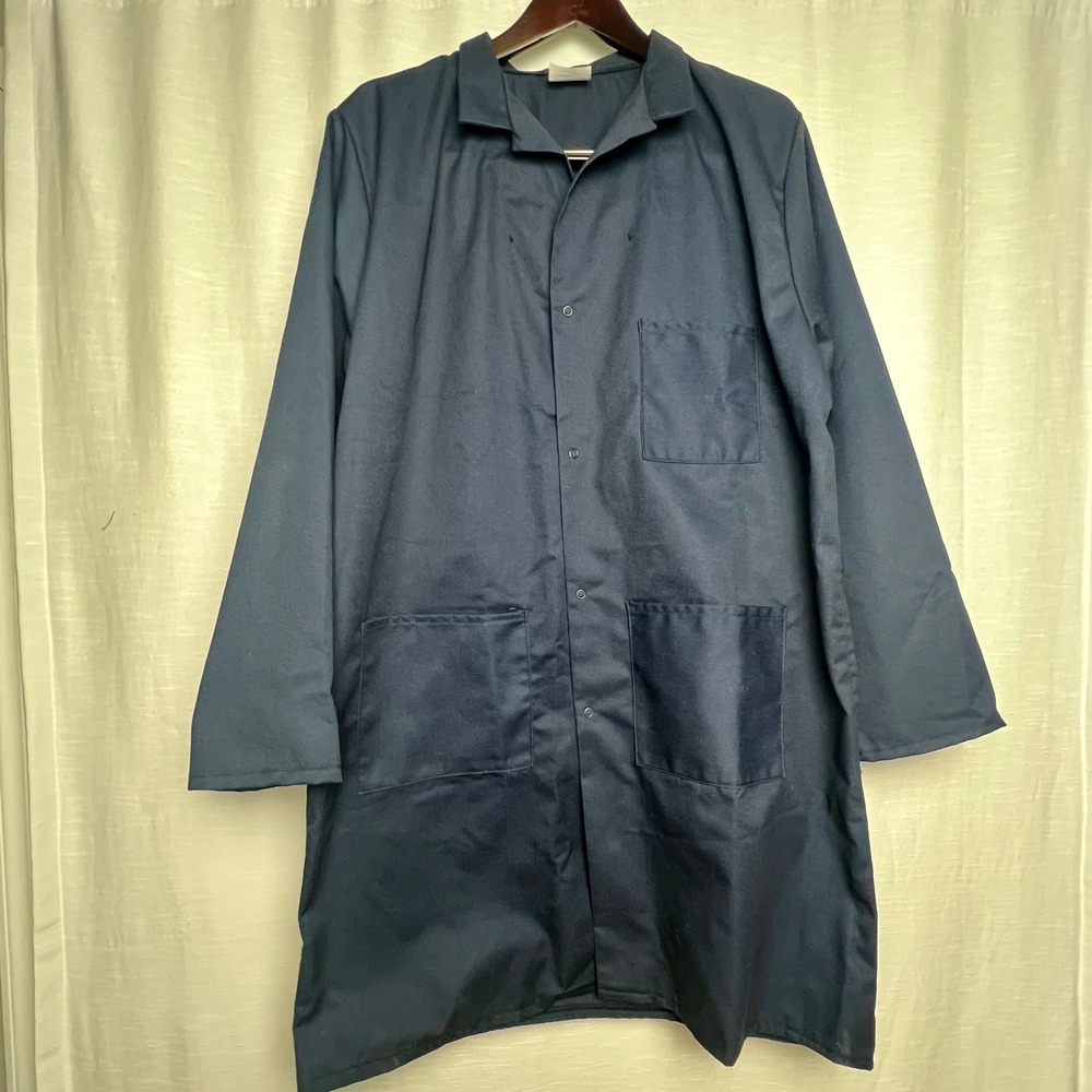 Vintage Navy Blue Shop Coat Made in USA Workwear Utility Lab Jacket Mens XL